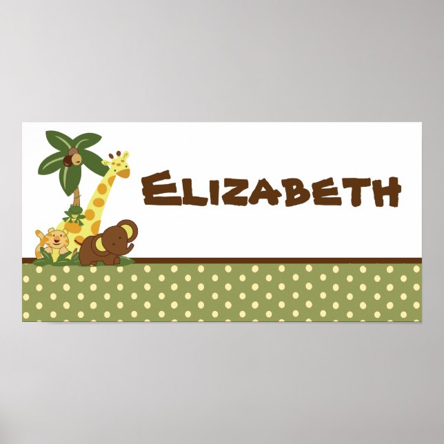 Poster 10x20 Nursery Art Name Print Jungle Babies (Devant)