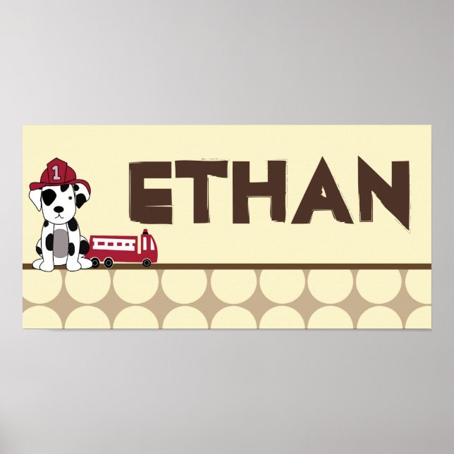 Poster 10x20 Nursery Art Name Print Nojo Fire Engine (Devant)
