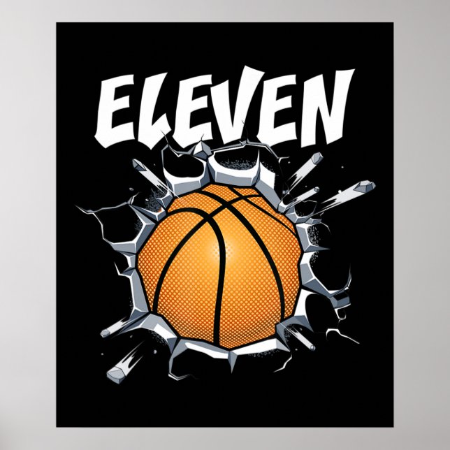 Poster 11 ans Basketball Anniversaire Fête 11e Garçon (Devant)