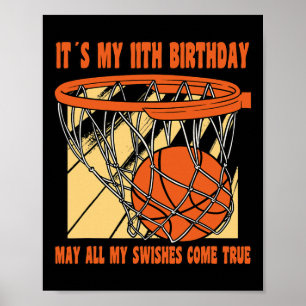 Poster 11 ans Joyeux 11e anniversaire Basketball 11e Bi