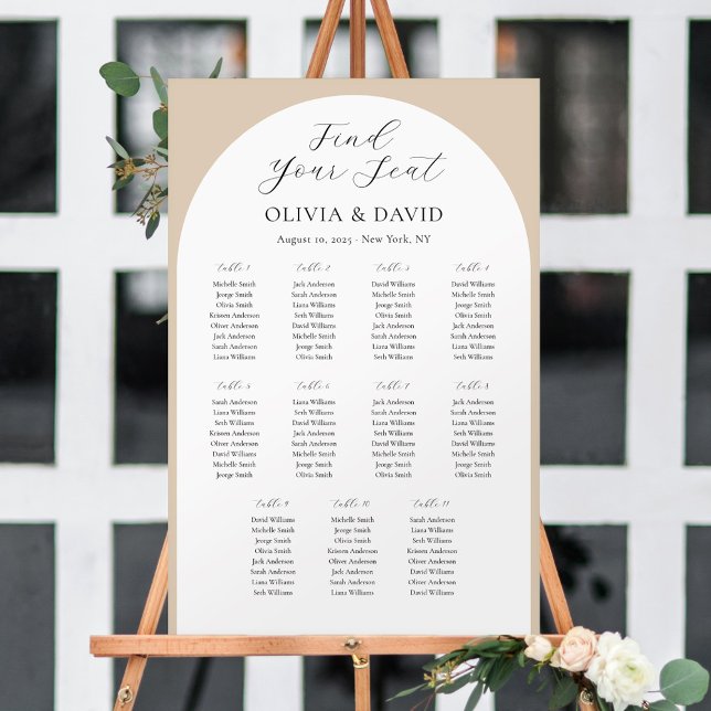 Poster 11 Tables Arc Beige Trouvez Votre Siège Carte De S (Créateur téléchargé)