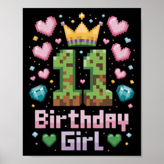 Poster 11e anniversaire fille chemise jeu Pixel Party 11 