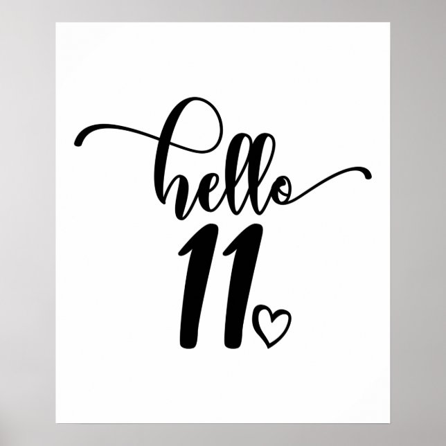 Poster 11e anniversaire Filles Bonjour Onze mignonne 11 a (Devant)