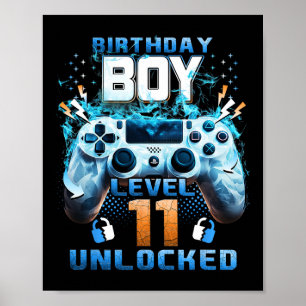 Poster 11e anniversaire Garçons Niveau 11 déverrouillés 1