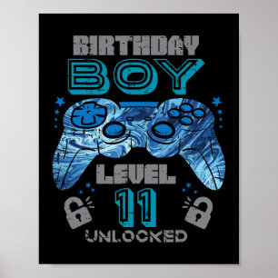 Poster 11e Anniversaire Joueur niveau 11 Déverrouillé Jeu