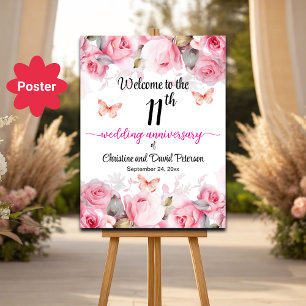 Poster 11e anniversaire Mariage Blush Roses Bienvenue