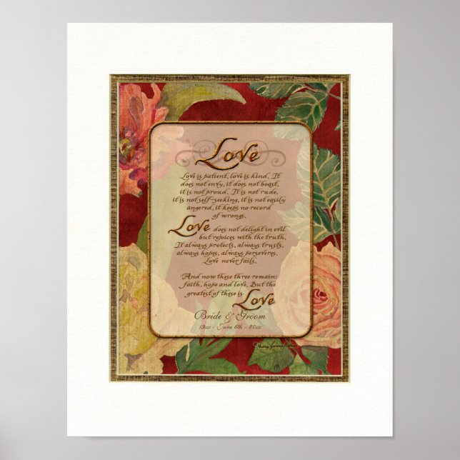 Poster 11x14 Anniversaire, Amour Chapitre 1 Corinthiens 1 (Devant)