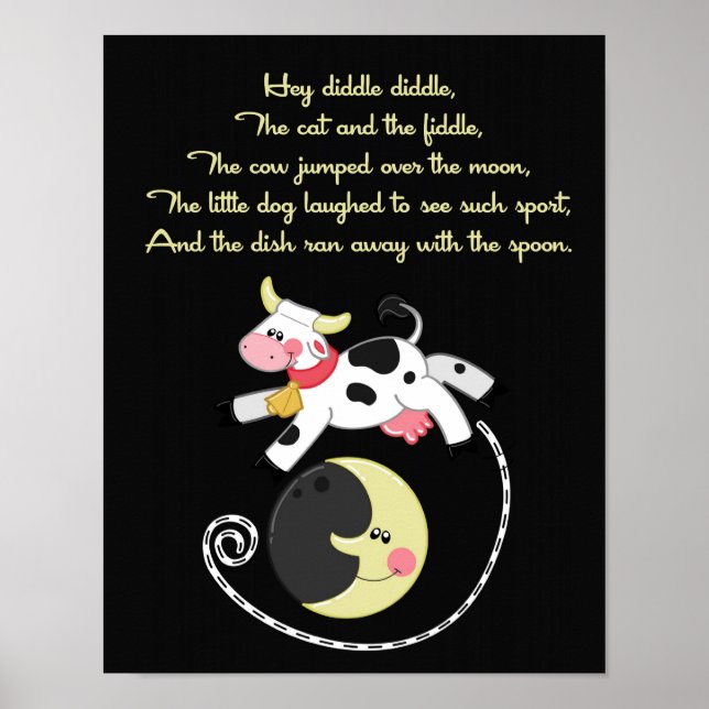 Poster 11x14 Hey Diddle Diddle Rhyme Kids Room Wall Art (Devant)