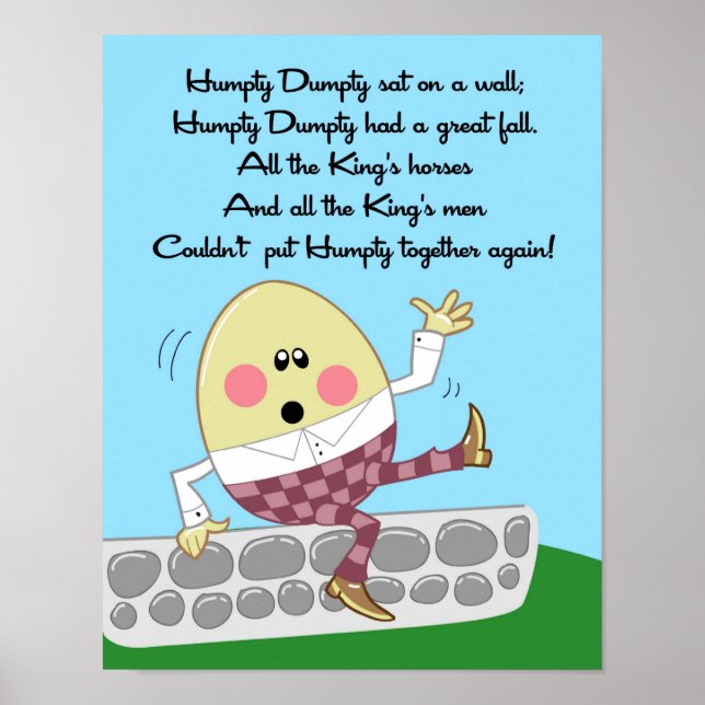 Poster 11x14 Humpty Dumpty Rhyme Kids Room Wall Art (Devant)