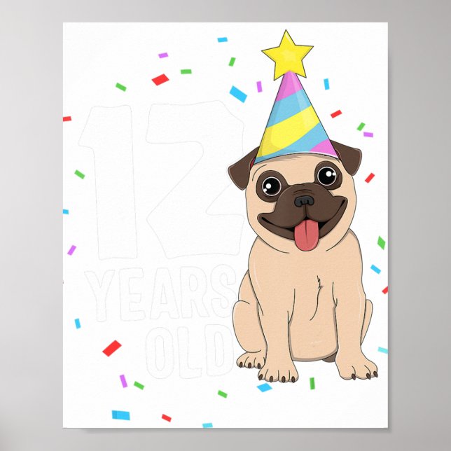 Poster 12 Ans Anniversaire Carlin Amoureux des chiens Par (Devant)