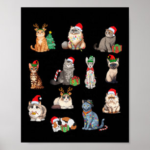 Poster 12 Chats De Noël Drôle Amoureux des chats de Noël