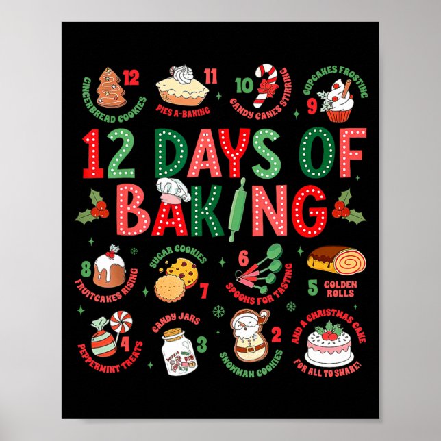Poster 12 Days Of Baking Baker Christmas Cook Chef Baking (Devant)