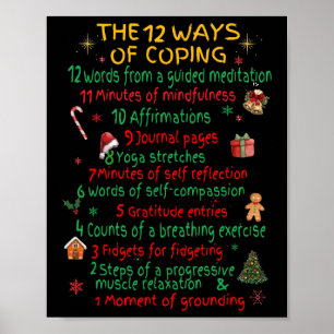 Poster 12 façons de faire face à Noël drôle santé mentale