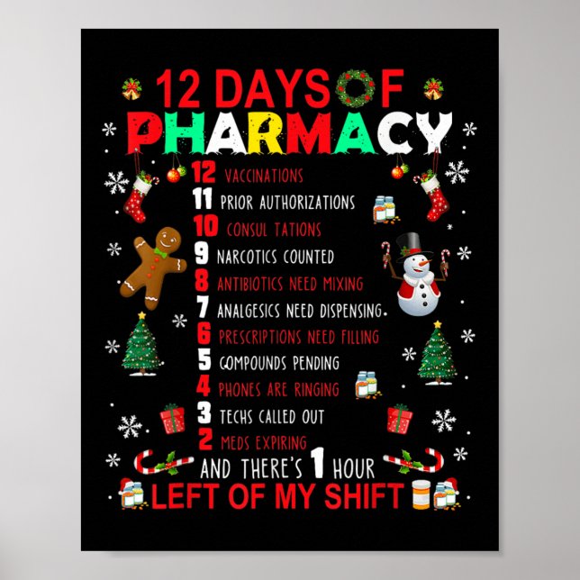 Poster 12 Jours De Pharmacie Funny Christmas Pharmacist T (Devant)