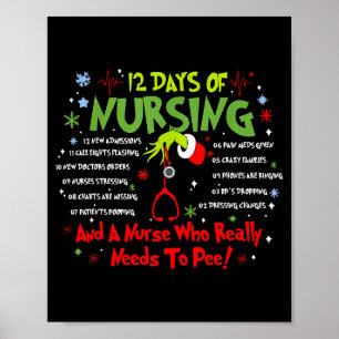Poster 12 Jours De Stéthoscope D'infirmière Noël Xma