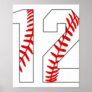 Poster #12 Laces de baseball Jersey de baseball Numéro 12