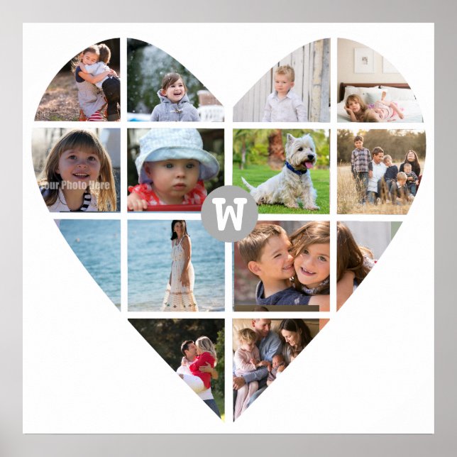 Poster 12 Photo Collage Coeur Famille Monogramme (Devant)