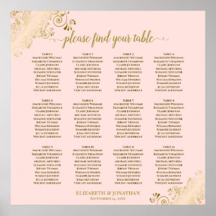 Poster 12 Table Blush Pink & Gold Wedding Seating Chart