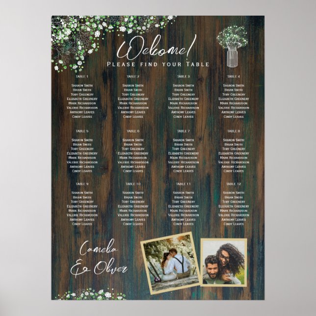 Poster 12 Table Bois rustique Gypsophila Mousse DE SIÈGE  (Devant)