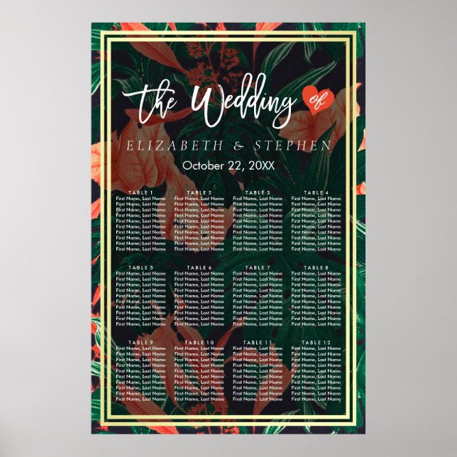 Poster 12 Tableaux Diagramme de siège Tropical Floral Gol (Devant)