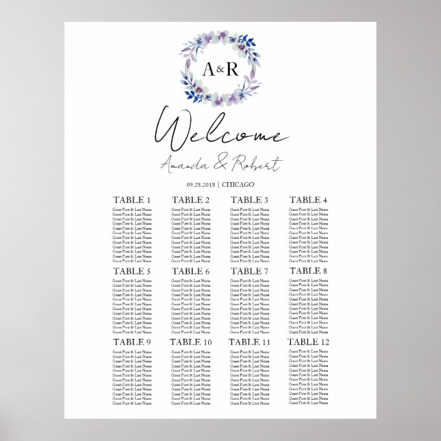 Poster 12 Tableaux Monogramme Mariage Planche (Devant)