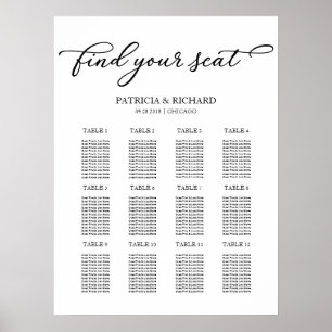Poster 12 Tables Mariage Plan d'assise Chic Script