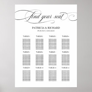Poster 12 Tables Mariage Plan de siège Noir Script