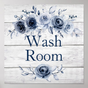 Poster 12 x 12 Chic Farmhouse Bleu/Blanc Floral 2