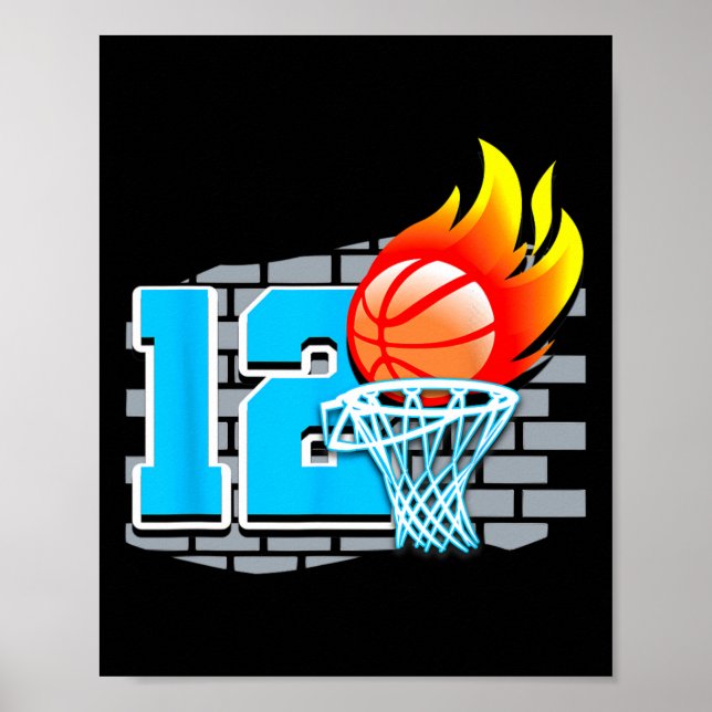 Poster 12 Year Old 12th Basketball Birthday Party Theme B (Devant)