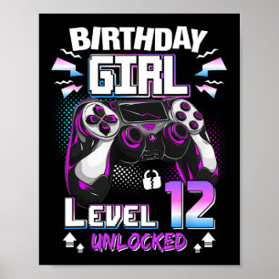 Poster 12e anniversaire filles niveau 12 déverrouillé 12 