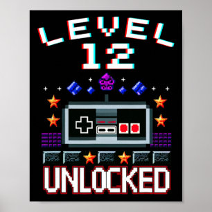 Poster 12e anniversaire garçon niveau 12 déverrouillé jeu