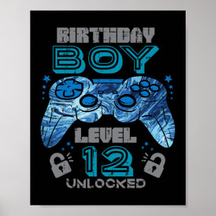 Poster 12e Anniversaire Joueur niveau 12 Déverrouillé Jeu