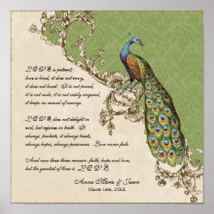 Poster 12x12 Peacock Vintage 1 - Mariage personnalisé
