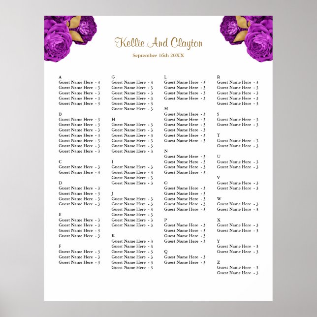 Poster 130 Mariage Floral Violet Et Or (Devant)