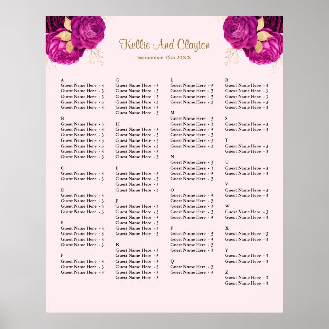 Poster 130 Mariage Rose Et Or Floral (Devant)