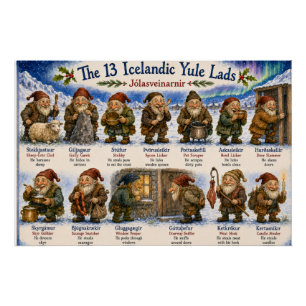 Poster 13 lutins islandais de Noël Christmas reykjavik