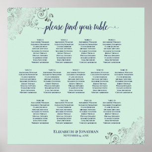 Poster 13 Table Mint Green & Navy Wedding Seating Chart