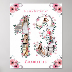 Poster 13e anniversaire Fille rose Photo Collage Blanc