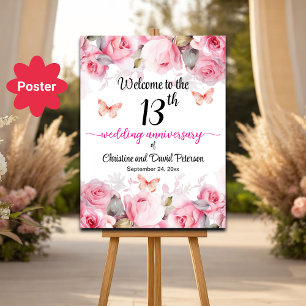 Poster 13e anniversaire Mariage Blush Roses Bienvenue