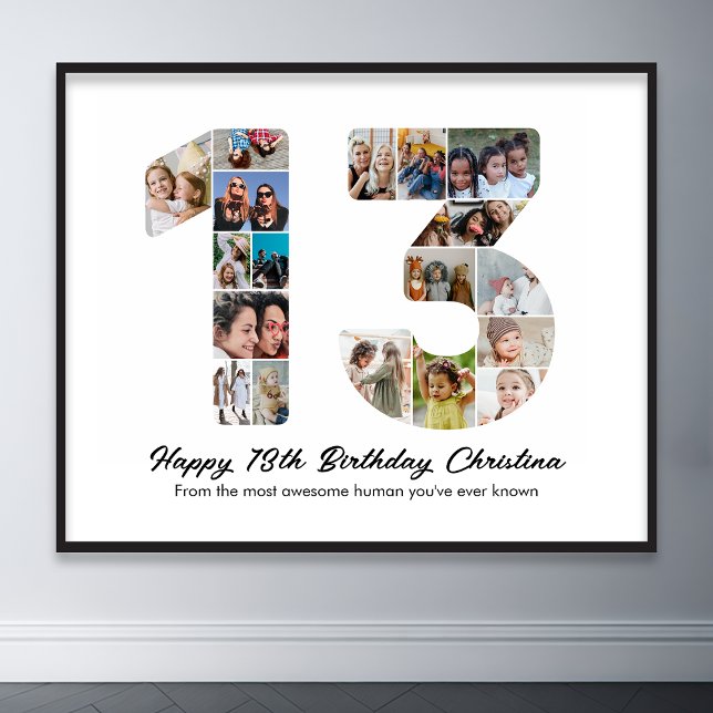 Poster 13e anniversaire Numéro 13 Photo Collage photo (13th birthday number 13 photo collage)