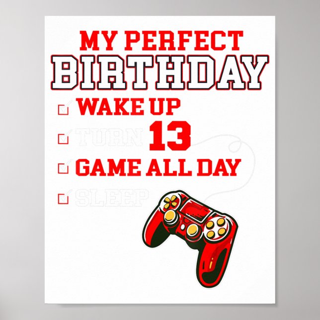 Poster 13ème Anniversaire Joueur Pour Garçons Jeu Parfait (Devant)