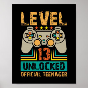 Poster 13th Birthday Gift Boys Level 13 Unlocked Official