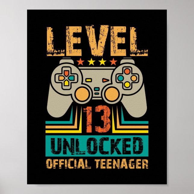 Poster 13th Birthday Gift Boys Level 13 Unlocked Official (Devant)