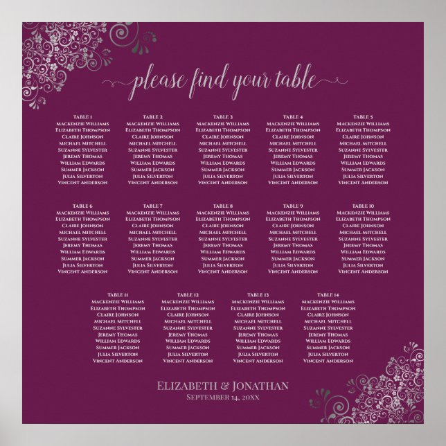 Poster 14 Argent de table sur le Mariage Cassis (Devant)
