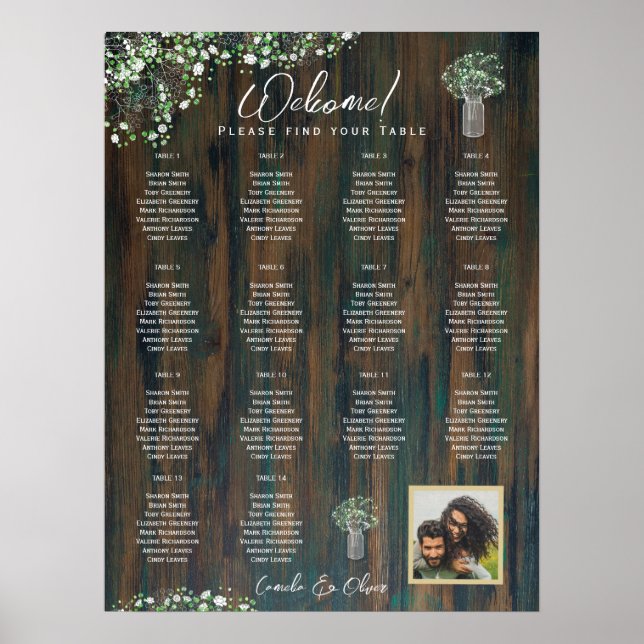 Poster 14 Table Bois rustique Gypsophila PLACE DE SÉRIE (Devant)