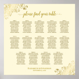 Poster 14 Table Gold Frills Mariage Seating Chart Cream