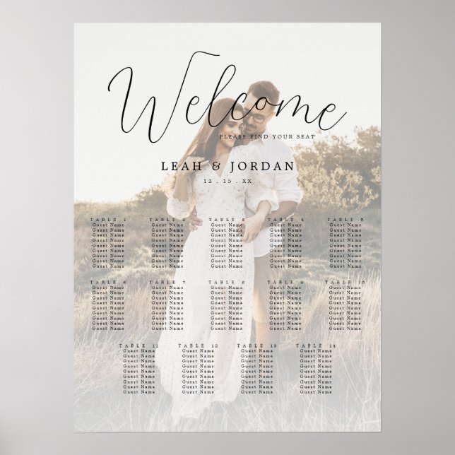 Poster 14 Tableaux Calligraphie Photo Mariage Carte de si (Devant)