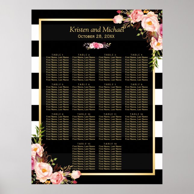 Poster 14 Tableaux Mariage rose floral (Devant)