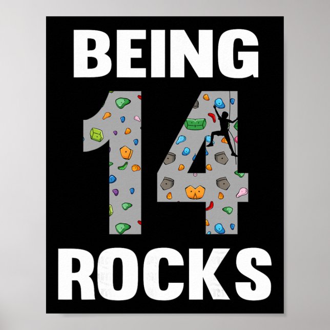 Poster 14 Year Old Rock Climber Birthday 14th Climber Bei (Devant)