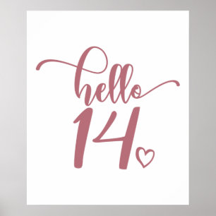 Poster 14e anniversaire Femmes Bonjour 14 mignonne 14 ans